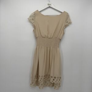 Bar III Cream Smocked Short Sleeve Dress Mini Size Medium Coquette